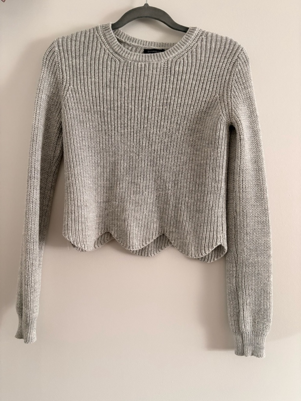 Dynamite Light Gray Scallop-Hem Crewneck Sweater